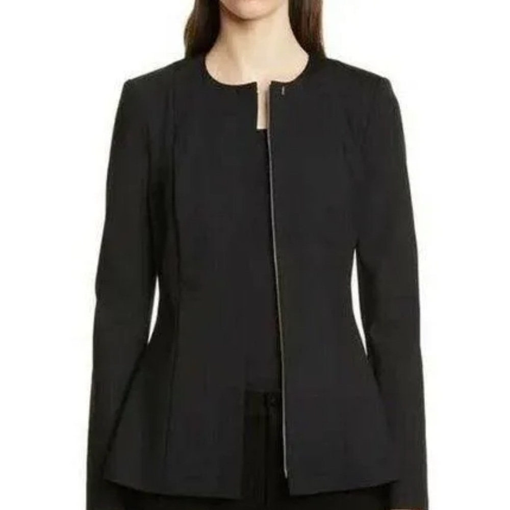 NWOT THEORY Movement Peplum zip up Jacket In Black modern stretch size US 12
